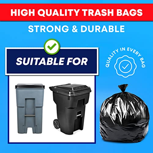 Veska Heavy Duty 95-96 Gallon Trash Bags Pack of 50 with Ties - Large Black Garbage Liners