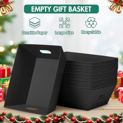 Black Gift Basket Set with Bows & Bags - 10 Pack, 12x10 Inches, Kraft Paper