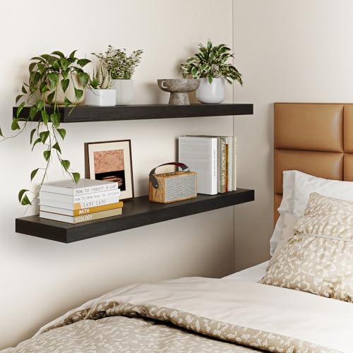 Fixwal Floating Wall Shelves Set of 2 - Black Woodgrain, 35.4 Inches