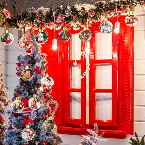 DIY 20 PCS Clear Plastic Photo Frame Ornaments for Christmas Tree & Gifts 3.15in