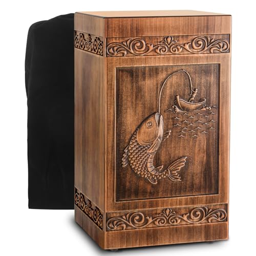 Wooden Cremation Urn for Ashes - Adult Male Female Fishing Variation, Holds 250 Cubic Inches