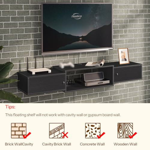 HOOBRO 55-Inch Black Floating TV Stand with Power Outlets Wall Mount Modern Media Console