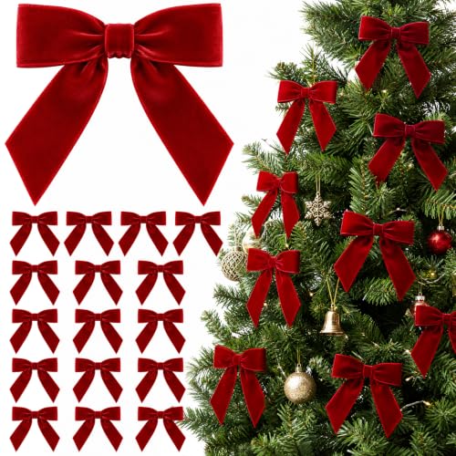 CuriNaut 24 Pcs Red Velvet Christmas Bows 4.7x4.7 in - Red / 4.7" x 4.7"