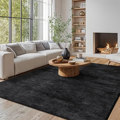 Black 6x9 Washable Area Rug - Non-slip, Stain-resistant Living Room & Bedroom
