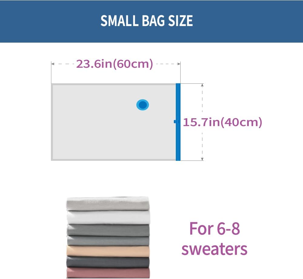 Skiennix Vacuum Storage Bags - 7 Pack Small Space Saver for Clothing & Travel | Includes Hand Pump