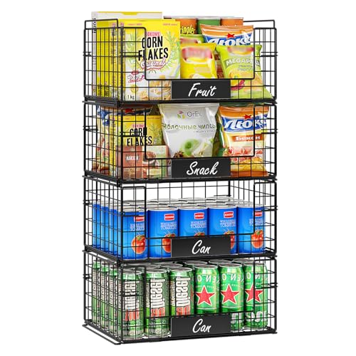 JKsmart 4 Pack XXL Stackable Wire Baskets for Pantry Storage 16.34x12.01x31.48 inches