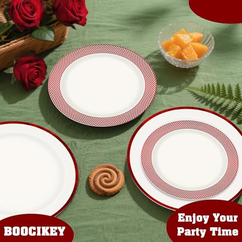 Boocikey Red & White Christmas Disposable Plates Set - Holiday Dinnerware for 20 Guests