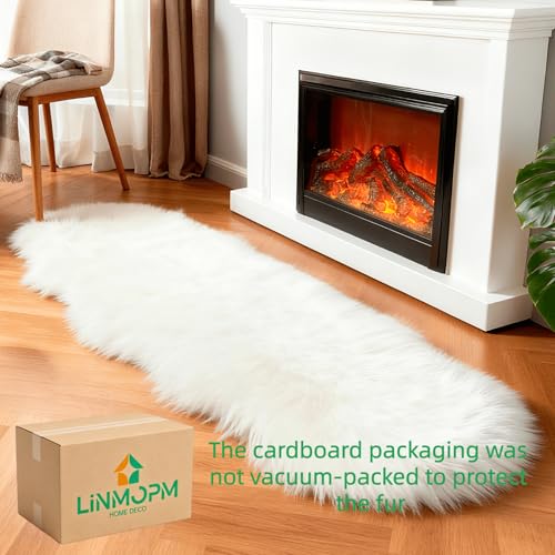 Faux Fur Sheepskin Rug Runner 2x6 ft White Shag Fluffy Area Rug