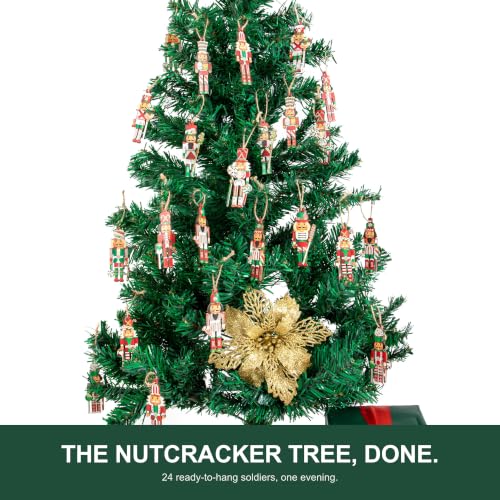 Nutcracker Christmas Ornaments Set of 24, Wooden Hanging Soldiers