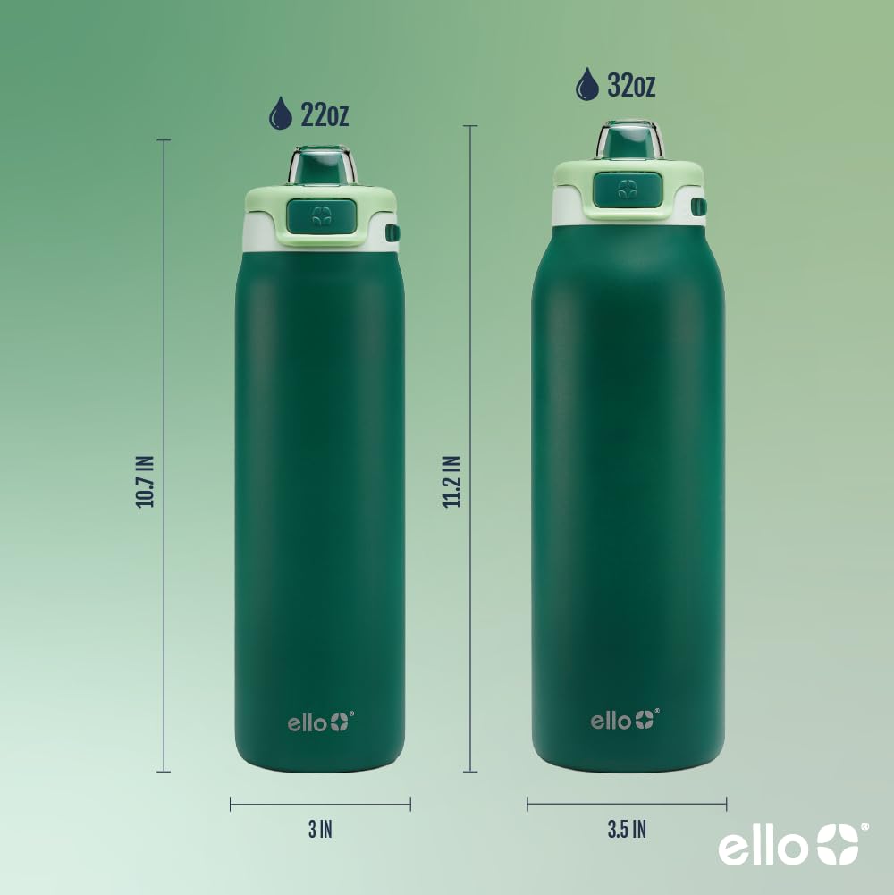 Ello Pop & Fill 32oz Stainless Steel Water Bottle with Quick Fill Technology, Double Walled and Vacuum Insulated Metal, Leak Proof Locking Lid, Sip and Chug, Reusable, BPA Free, Forest Mist