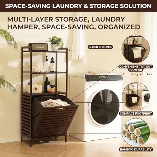 Baveke 3-Tier Tilt Out Laundry Hamper with Removable Basket - Brown