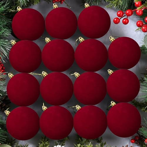 OCTERIC Red Velvet Christmas Ball Ornaments Set, 24 Pack 3.15 Inch Shatterproof Holiday Decorations