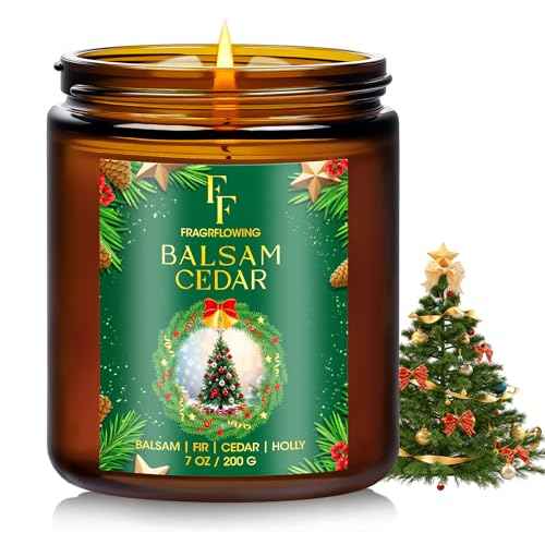 Christmas Candle, Balsam Cedar Scented Candles for Home, Holiday Candles Natural Soy Candle, Aromatherapy Candle 7 oz Jar Candles Christmas Gifts for Women Men
