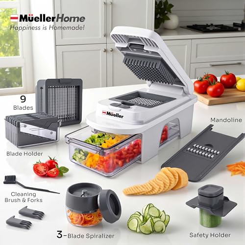Mueller Pro-Series All-in-One Mandoline Slicer with 12 Blades - White Sand & Gray