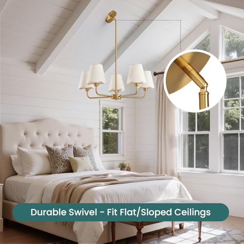 KAISITE Gold 5-Light Farmhouse Chandelier for Dining Room & Kitchen - Modern Ceiling Fixture
