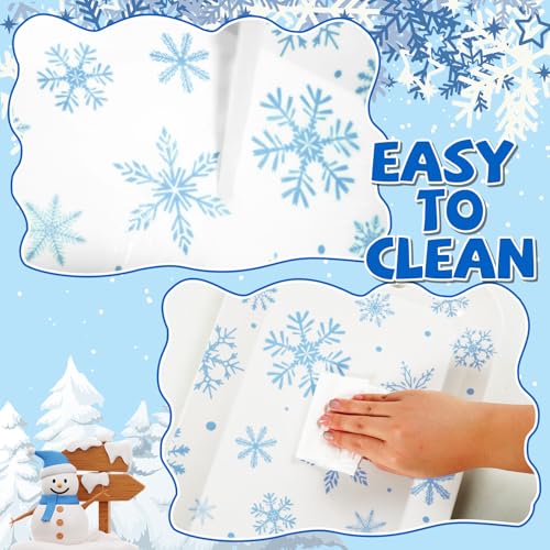 2Pcs Blue White Snowflake Melamine Serving Trays 16x11in - Winter Rectangular Platters with Handles