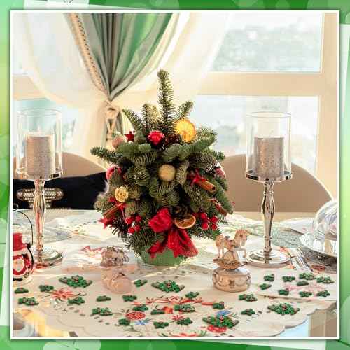 50 Pcs Mini Christmas Decorations Miniature Resin Triple Leaf Holly Berries Ornament Christmas Simulation Holly Berries Leaves DIY Tiny Craft Charms for Xmas Tree Wreath Card Gift Fillers Supplies