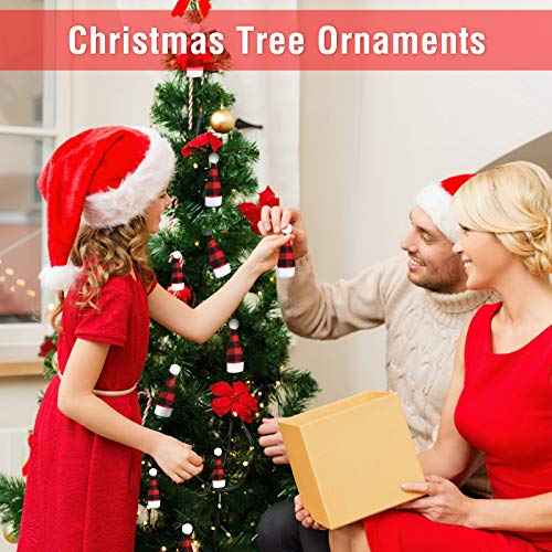 Skylety 50 Pieces Mini Christmas Hat, 2 Sizes Mini Buffalo Plaid Santa Hats, Christmas Doll Crafts Hat for Christmas Tree Ornaments Cup Bottles Cover DIY Craft Art Decoration