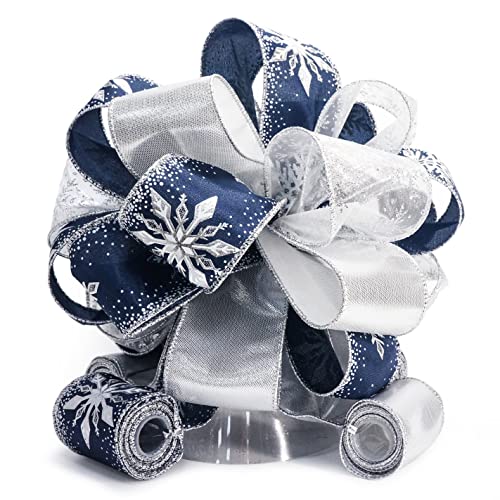 CT Craft 11" Blue Snowflake Christmas Tree Topper Bow with 4 Streamers, 3 Yards Each - Sibling Variation Blue Snowflake / 11" x 1