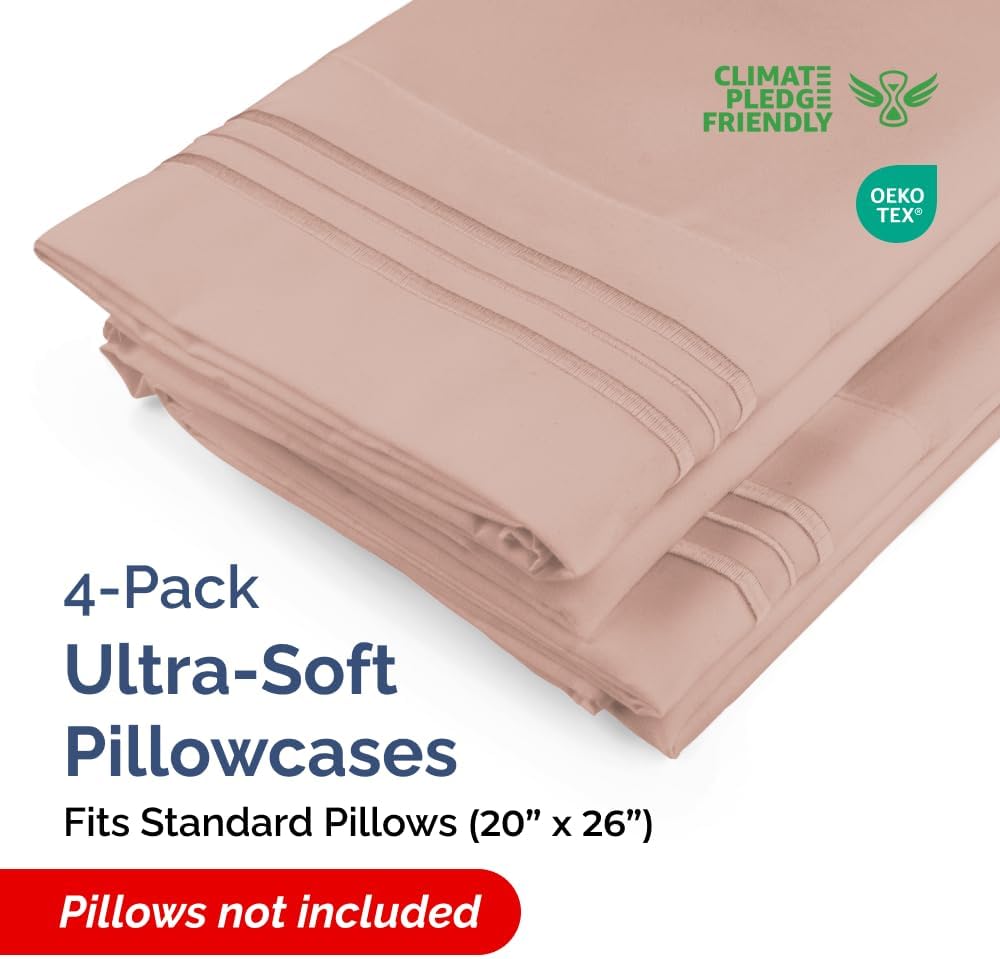 Skiennix Standard Pillow Cases Set of 4 - Ultra Soft Hotel Quality Covers - Machine Washable Mauve