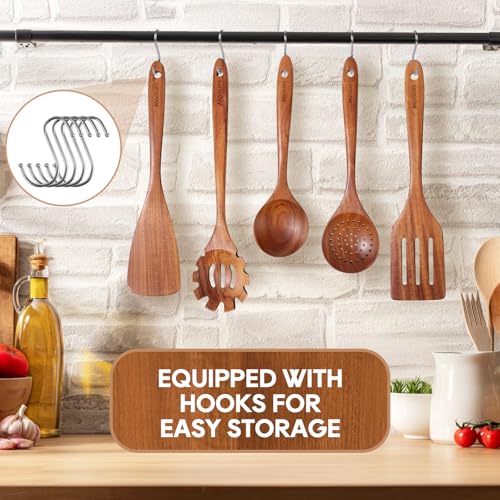 10PCS Wooden Cooking Utensil Set - Teak Wood Kitchen Tools