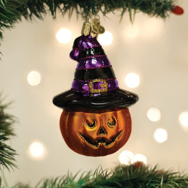 Old World Christmas Witch Pumpkin Jack O'Lantern Glass Ornament for Christmas & Halloween, Handcrafted Holiday Decor