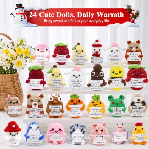 Red Handmade Crochet Animal Advent Calendar 24 Days Christmas Countdown with Positivity Cards for Kids Teens Adults