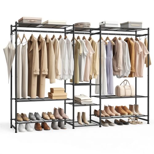 SONGMICS Portable Closet Wardrobe Black 81.3" with 10 Shelves & 3 Hanging Rods
