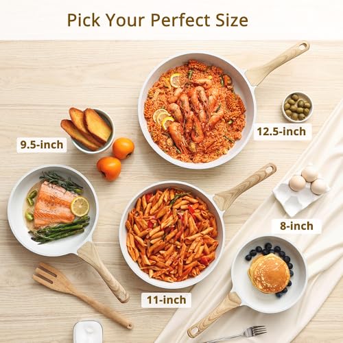 12.5 Inch Ceramic Nonstick Frying Pan Skillet - White, Induction Compatible