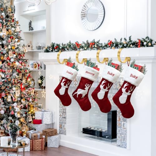 MSHALADE Gold Christmas Stocking Holders for Mantle - Set of 4, Heavy Duty Iron Stocking Hangers