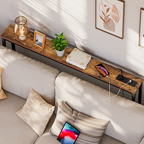 HOOBRO 47.2-Inch Narrow Console Table with Power Outlet, Rustic Brown & Black, Variation 1