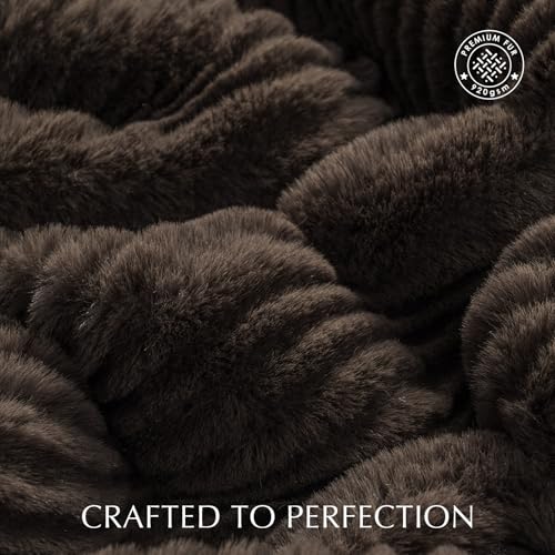 EverGrace Faux Rabbit Fur Throw Blanket 60x80 Dark Brown Cozy Home Decor