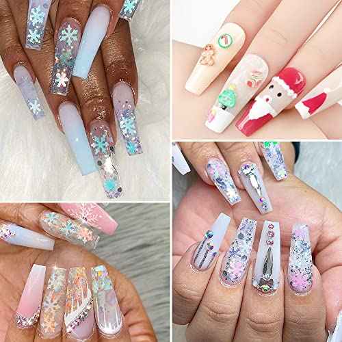 Christmas Nail Glitter Sequins, 24 Grids Holographic Snowflake Nail Art Flakes Xmas Tree Snowmen Santa Claus Stars Christmas Nail Design Winter Nail Sticker Decals Manicure DIY Christmas Decorations