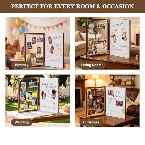 2-in-1 Photo Display Board with Clips & Magnetic Whiteboard - Farmhouse Style