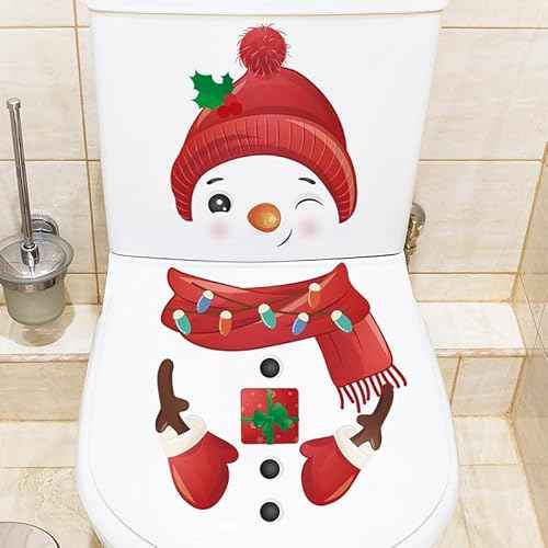 Christmas Toilet Stickers, Snowman Stickers Cute and Fun Toilet Stickers Snowman Christmas Home Decoration Wall Stickers