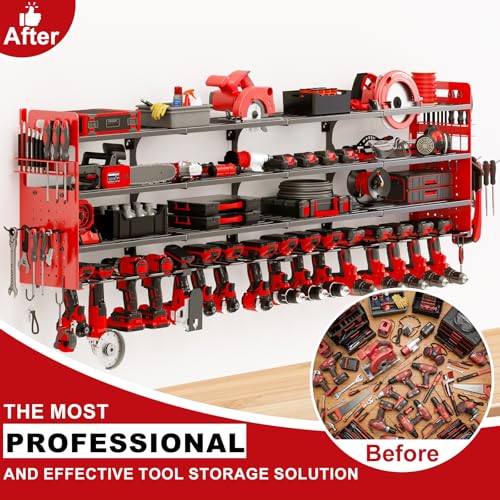 Large Power Tool Organizer Wall Mount, 16 Drill Holders Storage Rack,