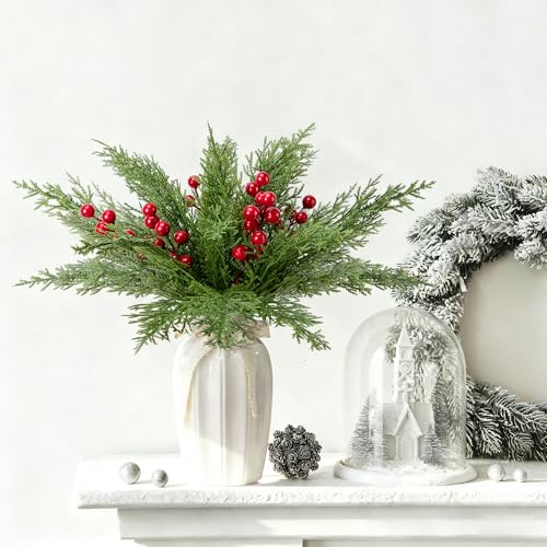 Purple Star 30 Pcs Christmas 3D Artificial Pine Branches & Berries Set - Style B