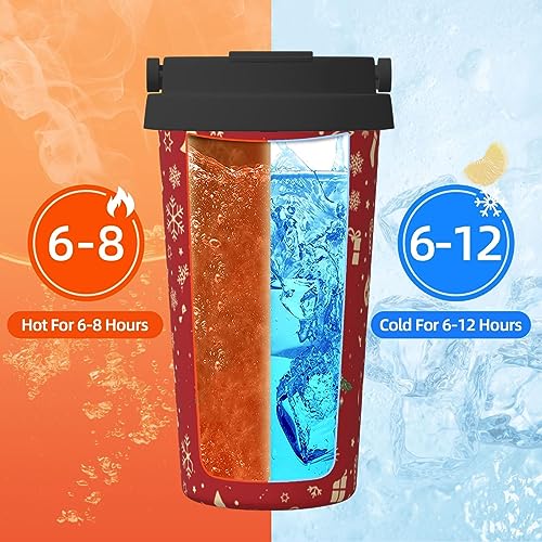 Bassyil Christmas 17oz Insulated Travel Mug with Flip Lid Stainless Steel Spill-Proof Cup