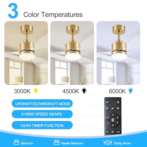 52-inch Gold Ceiling Fan with Lights and Remote, Reversible Blades, Quiet DC Motor for Large Rooms