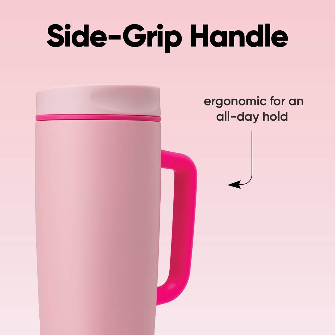 Owala SmoothSip Slider Stainless Steel Insulated Travel Mug with handle, 100% Leak Proof, For Hot and Cold Drinks, Travel Friendly with Sliding Lock Lid, 24 oz, BPA Free, Leak Proof, Pucker Up
