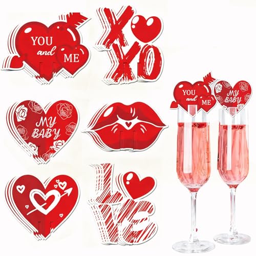 24Pcs Valentine's Day Wine Glass Markers Heart & Lip Shapes Drink Charms