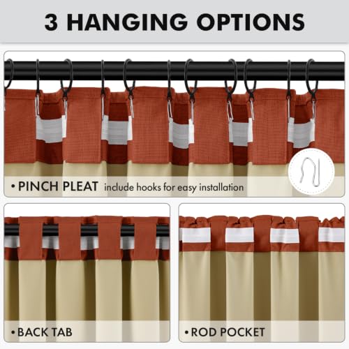 Blackout Linen Curtains 42 x 84 Inches - Burnt Orange, 2 Panels - Fall Collection