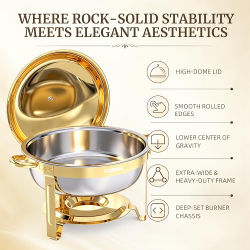Gold 4-Pack 6QT Chafing Dishes for Buffet with High Dome Lids - Stainless Steel Food Warmers for Catering & Parties