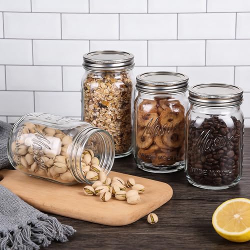 Rubtlamp Clear Mason Jars 32oz Wide Mouth Glass Jars 12 Pack with Airtight Lids