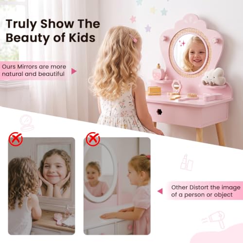Kids Vanity Set with Mirror and Accessories - Toddler Dress-Up Furniture