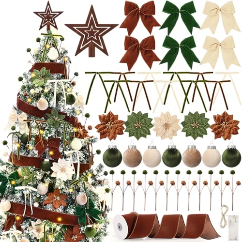 Hungdao 57 Pcs Christmas Velvet Ornament Kit 12 2.4" Balls 24 4.7"