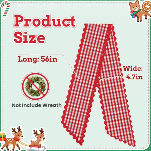 HOMEBROS Red and White Plaid Wreath Sash with Trim, 56" Front Door Decor
