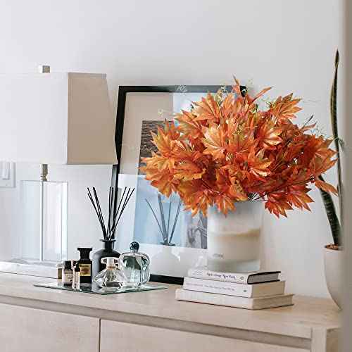 Sggvecsy Artificial Fall Maple Leaves Branches Autumn Fake Shrubs Silk Maple Leaf Bushes Autumn Faux Plants Fall Leaves Stem for Indoor Outdoor Home Table Centerpieces Thanksgiving Decoration, 4 Pcs