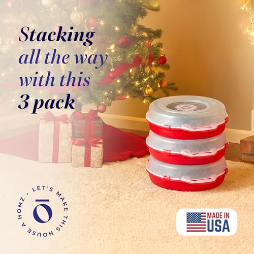HOMZ Red 24-Inch Holiday Wreath Storage Container 3 Pack - Clear Plastic