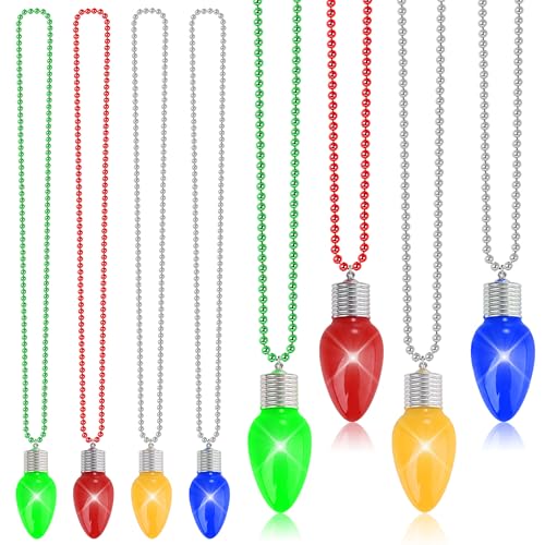 EOBOH 8 Pack Light Up Christmas Bulb Necklaces Festive Holiday Jewelry